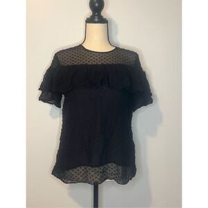 J.Crew Edie Black Swiss Dot Ruffle Blouse size 00